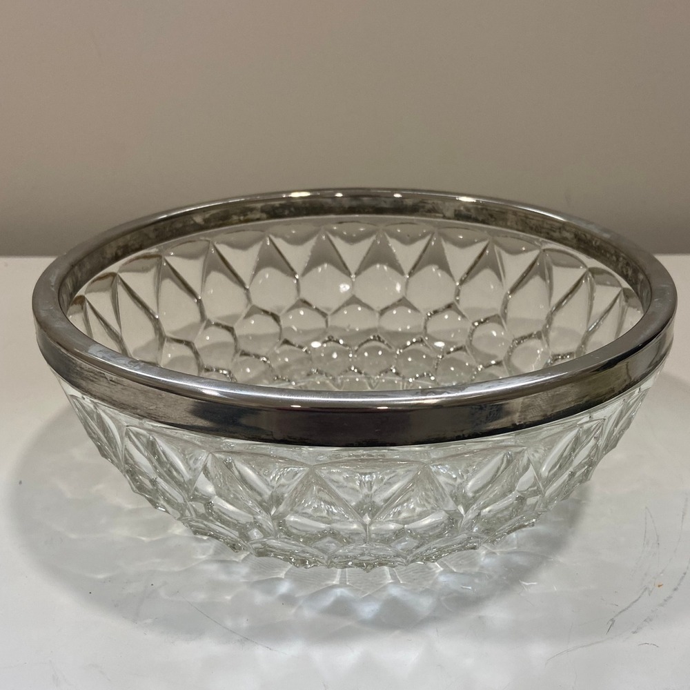 Crystal Bowl Silver Rim Cut Glass Candy Nut Bowl Elegant Decor 9" Wide - Picture 2 of 4